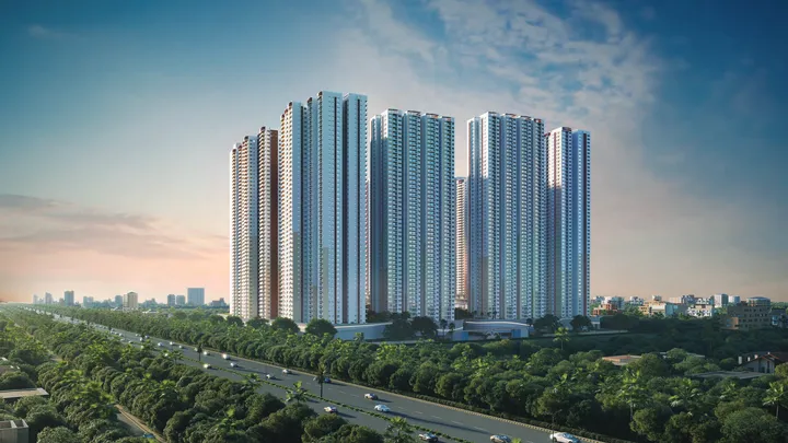 Exterior render of Prestige Golden Grove towers.